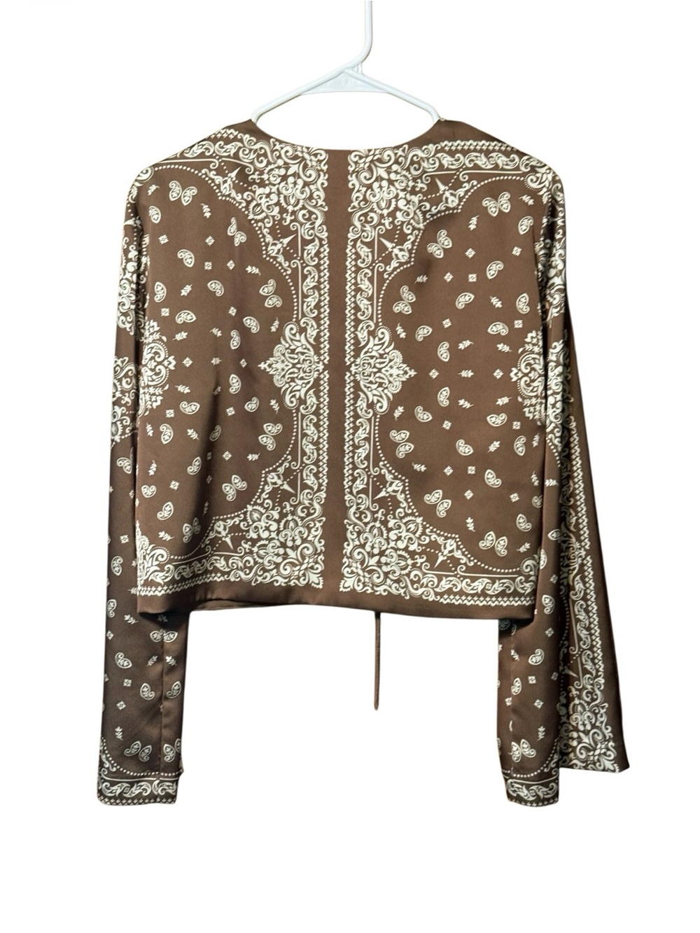 Gianni Bini Brown Paisley Tie Front Crop Top Large Boho Western - Picture 3 of 3